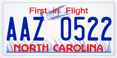 NC license plate AAZ0522