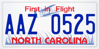 NC license plate AAZ0525