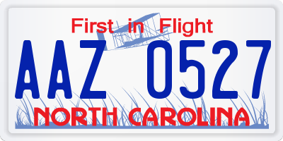 NC license plate AAZ0527