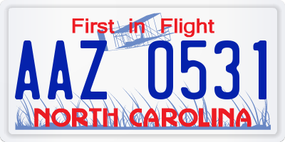 NC license plate AAZ0531
