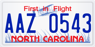 NC license plate AAZ0543