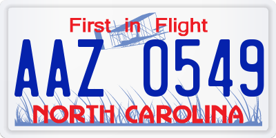 NC license plate AAZ0549