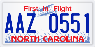 NC license plate AAZ0551