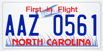 NC license plate AAZ0561