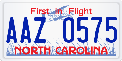 NC license plate AAZ0575