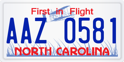 NC license plate AAZ0581