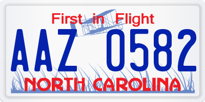 NC license plate AAZ0582