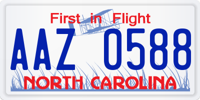 NC license plate AAZ0588