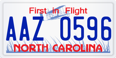 NC license plate AAZ0596