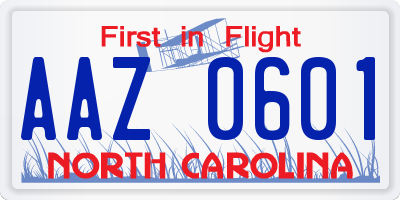 NC license plate AAZ0601