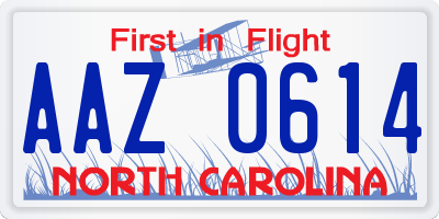 NC license plate AAZ0614