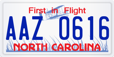 NC license plate AAZ0616
