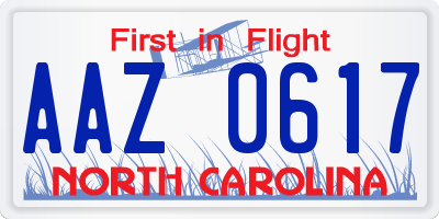 NC license plate AAZ0617