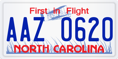 NC license plate AAZ0620