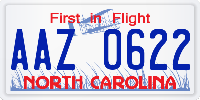 NC license plate AAZ0622