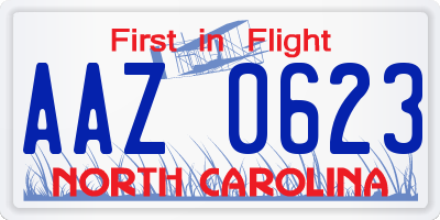 NC license plate AAZ0623