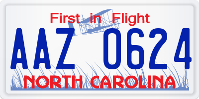 NC license plate AAZ0624