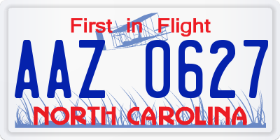 NC license plate AAZ0627
