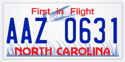 NC license plate AAZ0631