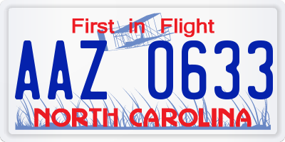 NC license plate AAZ0633