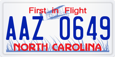 NC license plate AAZ0649