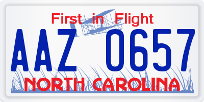 NC license plate AAZ0657