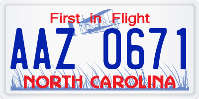 NC license plate AAZ0671