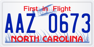 NC license plate AAZ0673