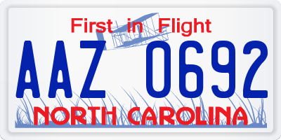 NC license plate AAZ0692