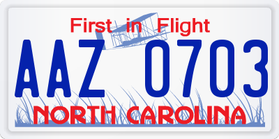 NC license plate AAZ0703