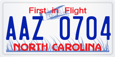 NC license plate AAZ0704