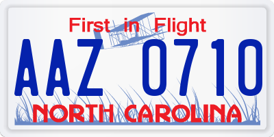 NC license plate AAZ0710