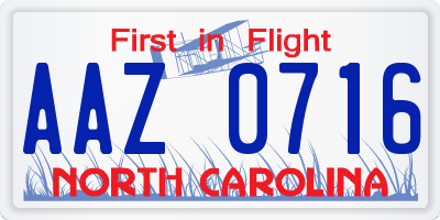 NC license plate AAZ0716
