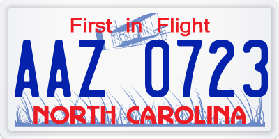 NC license plate AAZ0723