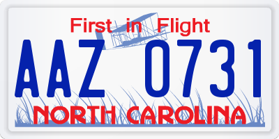 NC license plate AAZ0731