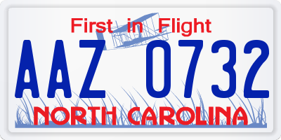 NC license plate AAZ0732