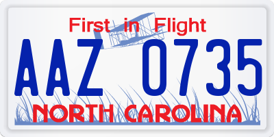 NC license plate AAZ0735