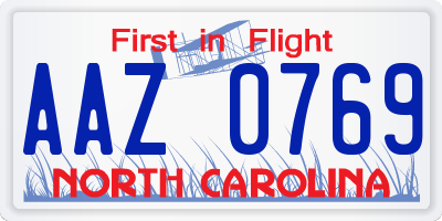 NC license plate AAZ0769