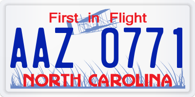 NC license plate AAZ0771