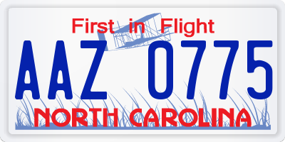 NC license plate AAZ0775
