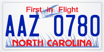 NC license plate AAZ0780