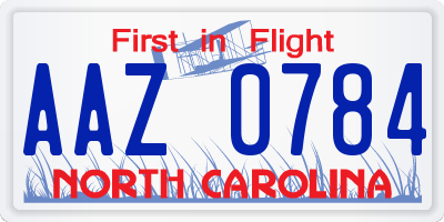 NC license plate AAZ0784