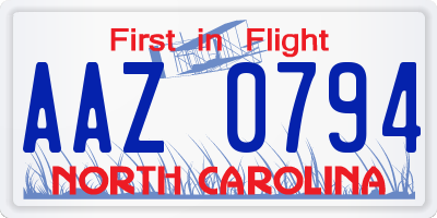 NC license plate AAZ0794