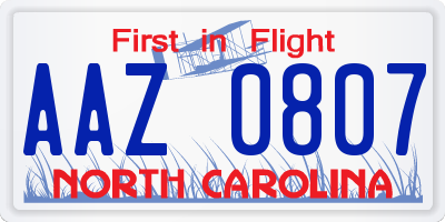 NC license plate AAZ0807