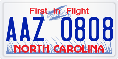 NC license plate AAZ0808
