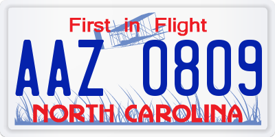 NC license plate AAZ0809