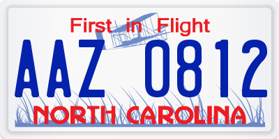 NC license plate AAZ0812