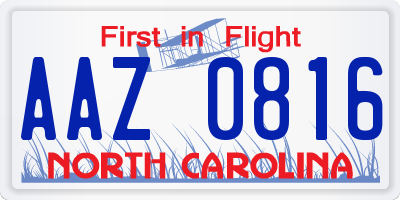 NC license plate AAZ0816
