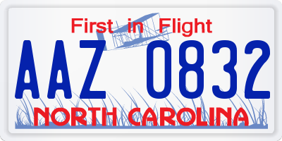 NC license plate AAZ0832