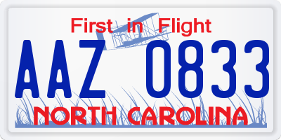 NC license plate AAZ0833